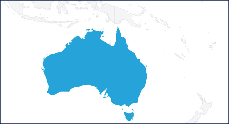 A map highlighting Australia in blue