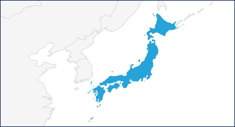 A map highlighting Japan in blue